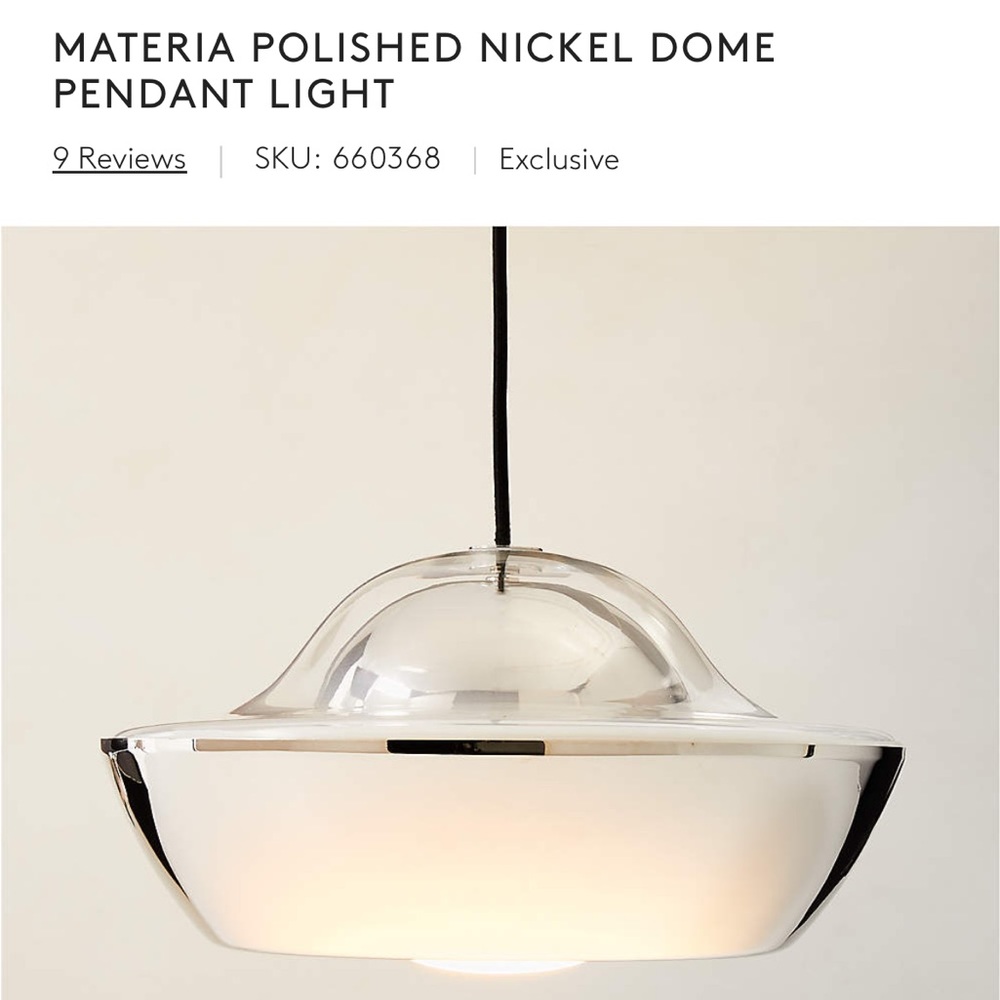Materia Polished Nickel Dome Pendant Light 💡